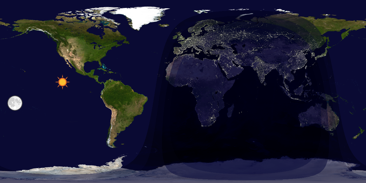 Verdenskart som viser dag og natt 
