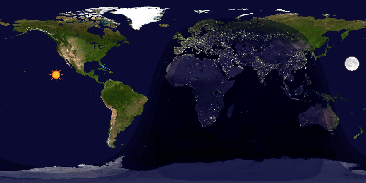 Verdenskart som viser dag og natt 