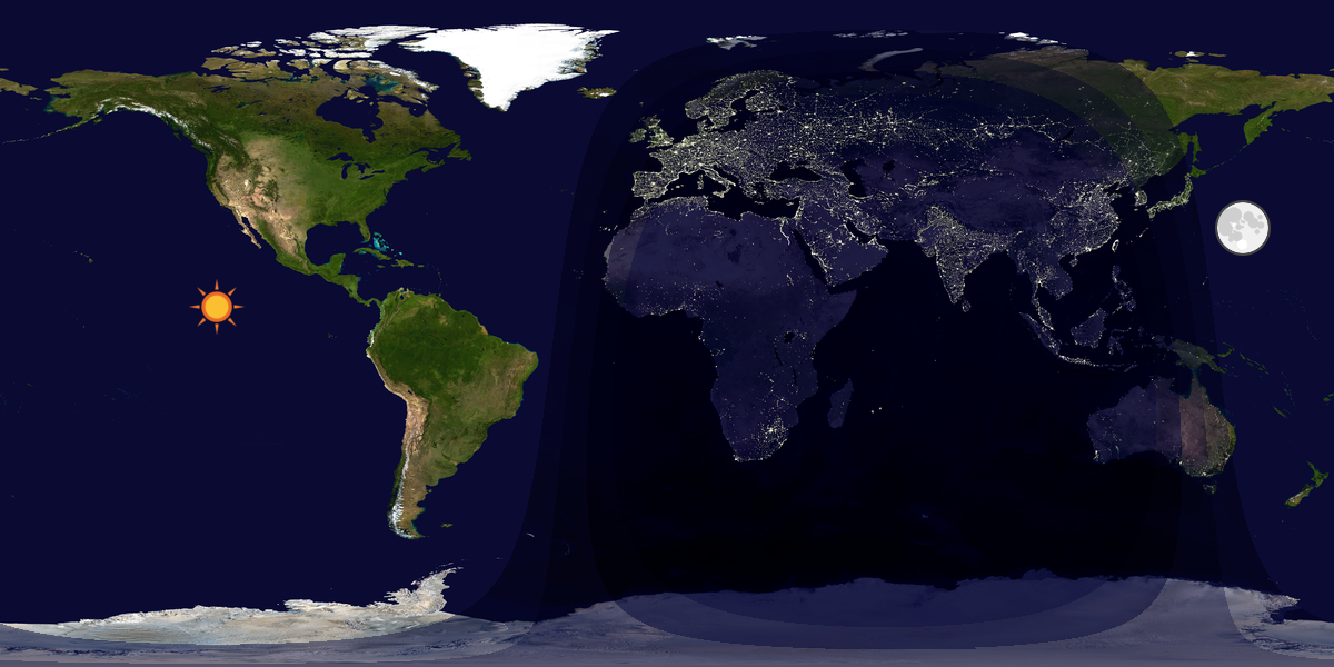Verdenskart som viser dag og natt 