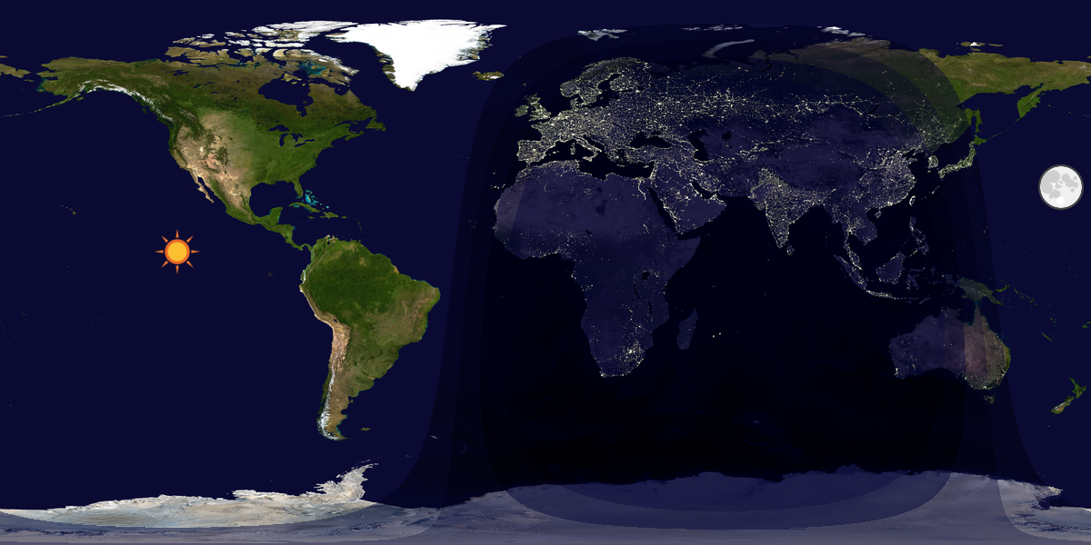 Verdenskart som viser dag og natt 