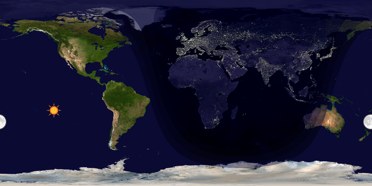 Verdenskart som viser dag og natt 