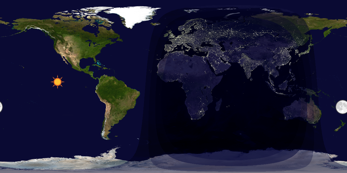 Verdenskart som viser dag og natt 