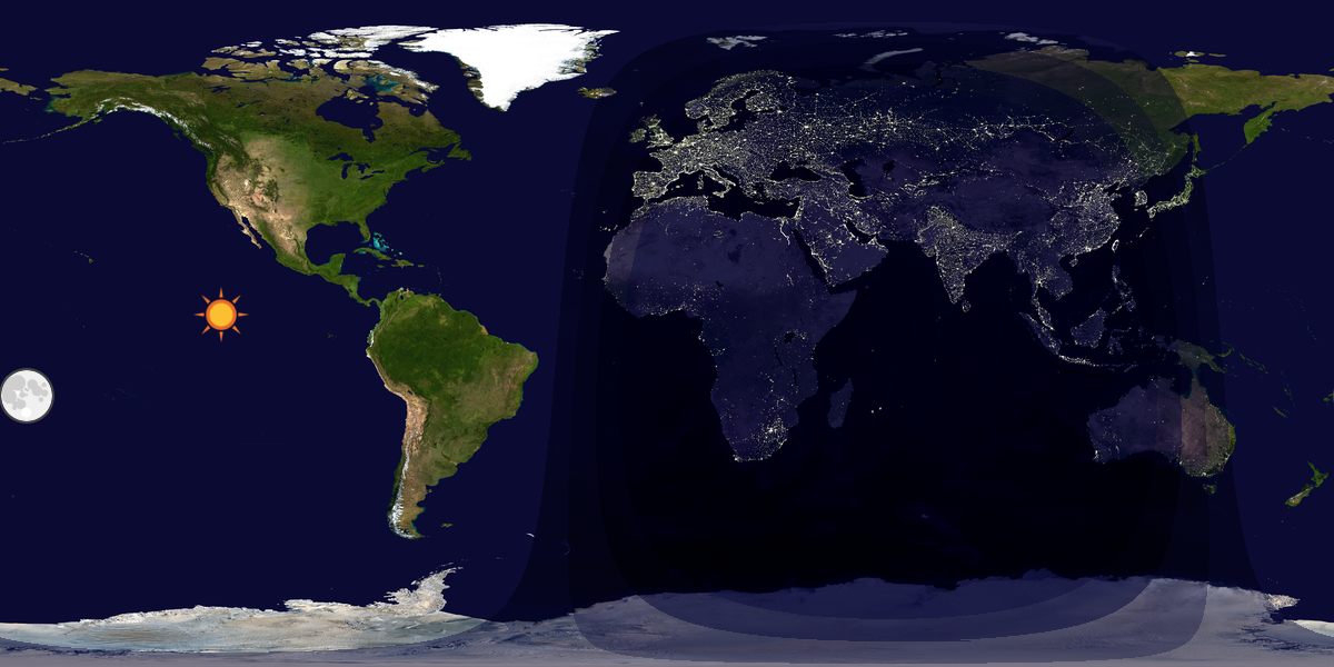 Verdenskart som viser dag og natt 