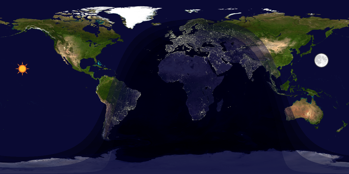 Verdenskart som viser dag og natt 
