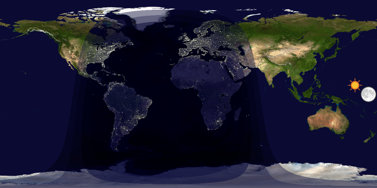Verdenskart som viser dag og natt 