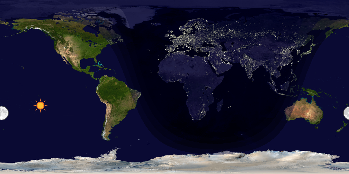 Verdenskart som viser dag og natt 
