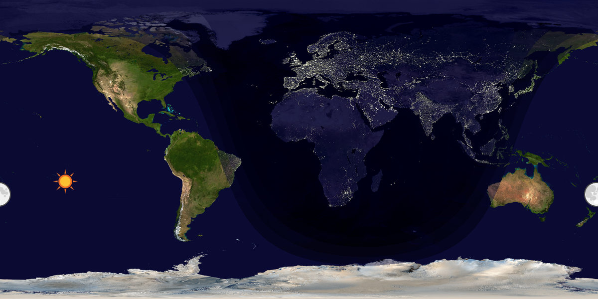 Verdenskart som viser dag og natt 
