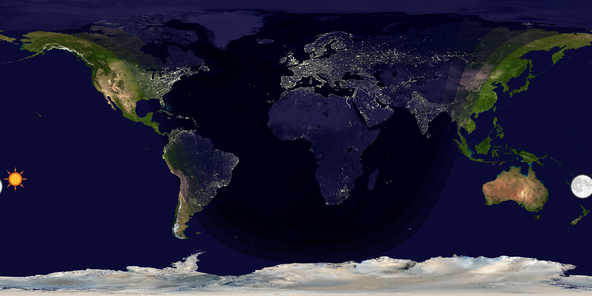 Verdenskart som viser dag og natt 