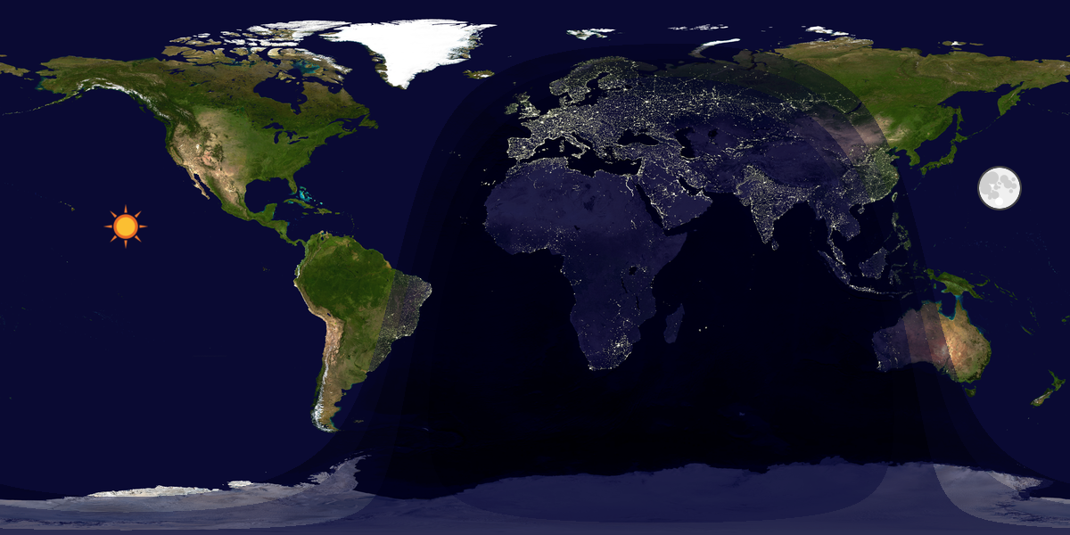 Verdenskart som viser dag og natt 