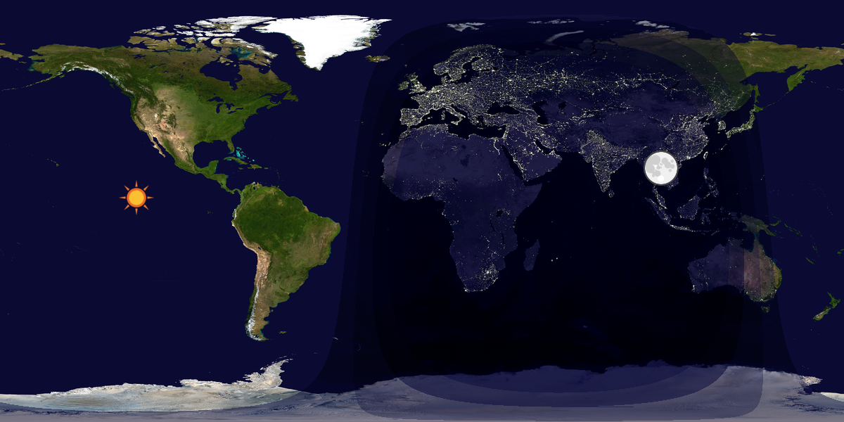 Verdenskart som viser dag og natt 
