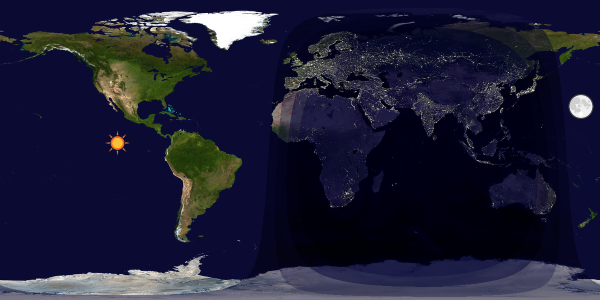 Verdenskart som viser dag og natt 