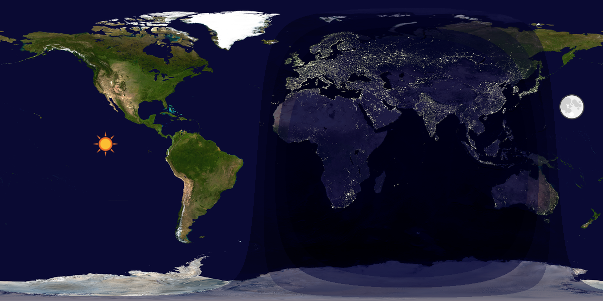 Verdenskart som viser dag og natt 