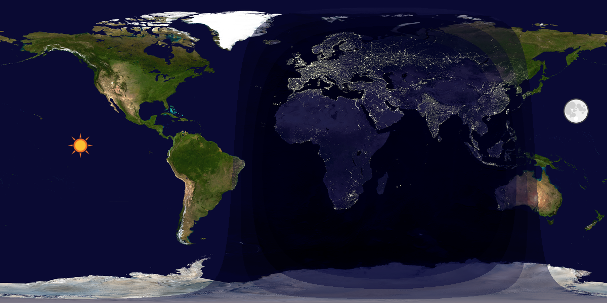 Verdenskart som viser dag og natt 