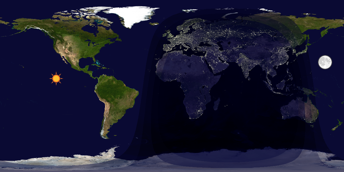 Verdenskart som viser dag og natt 