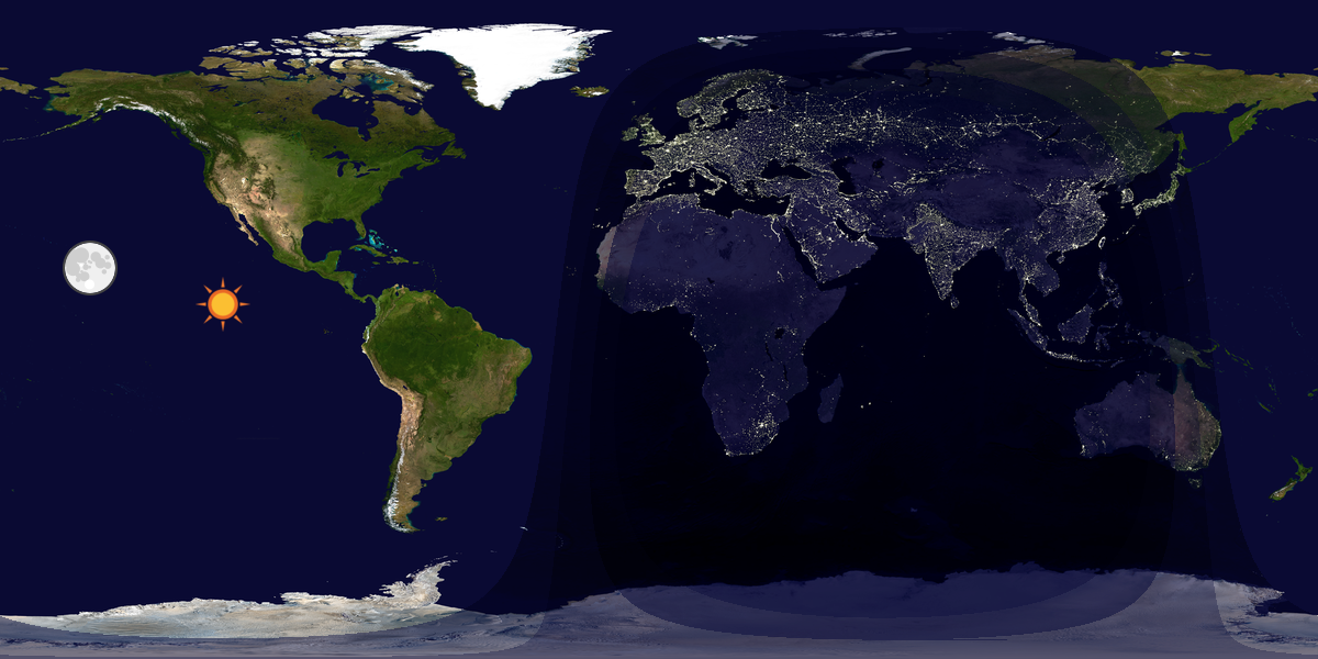 Verdenskart som viser dag og natt 