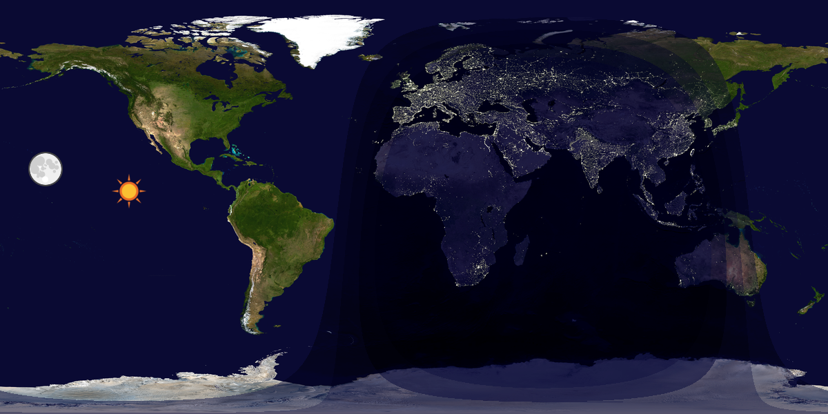 Verdenskart som viser dag og natt 