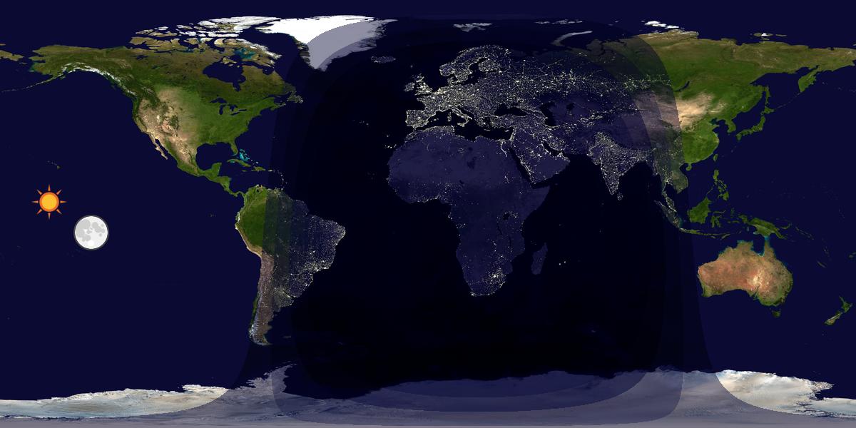 Verdenskart som viser dag og natt 