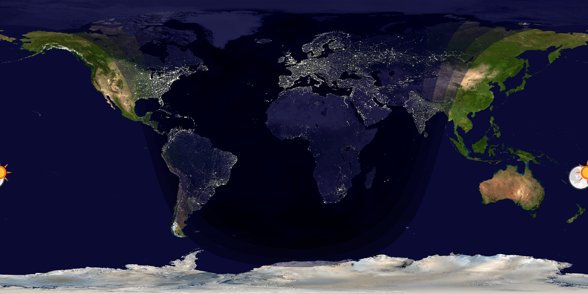 Verdenskart som viser dag og natt 