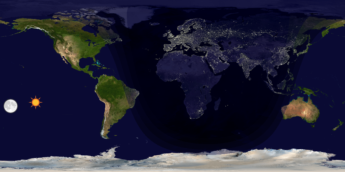 Verdenskart som viser dag og natt 