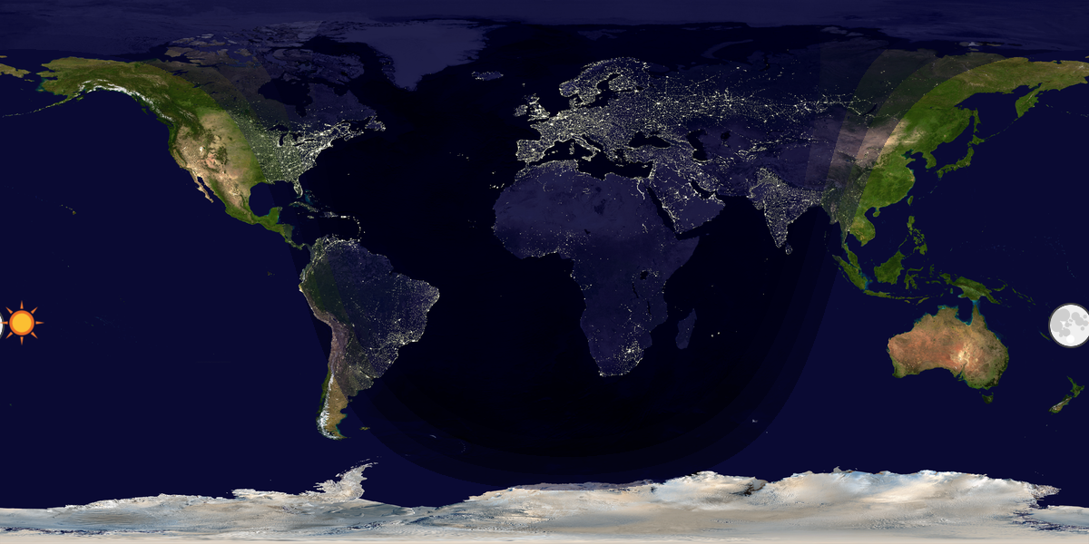 Verdenskart som viser dag og natt 