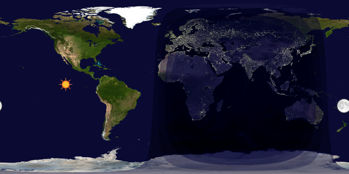 Verdenskart som viser dag og natt 