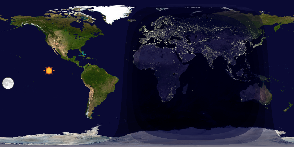 Verdenskart som viser dag og natt 