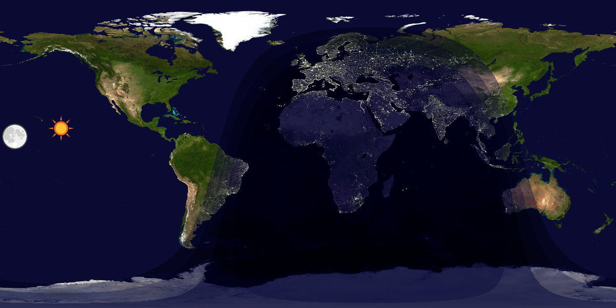 Verdenskart som viser dag og natt 