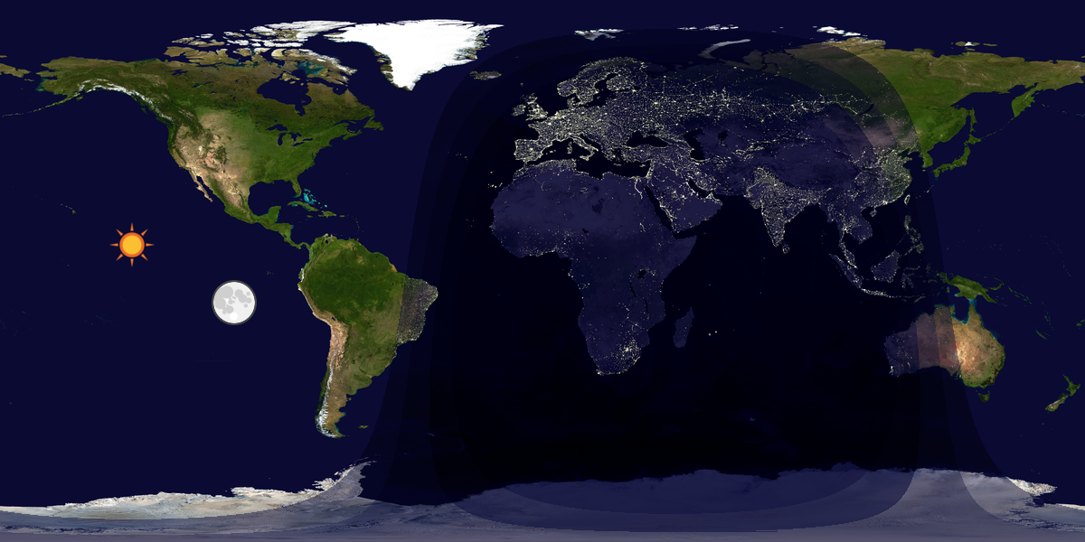 Verdenskart som viser dag og natt 