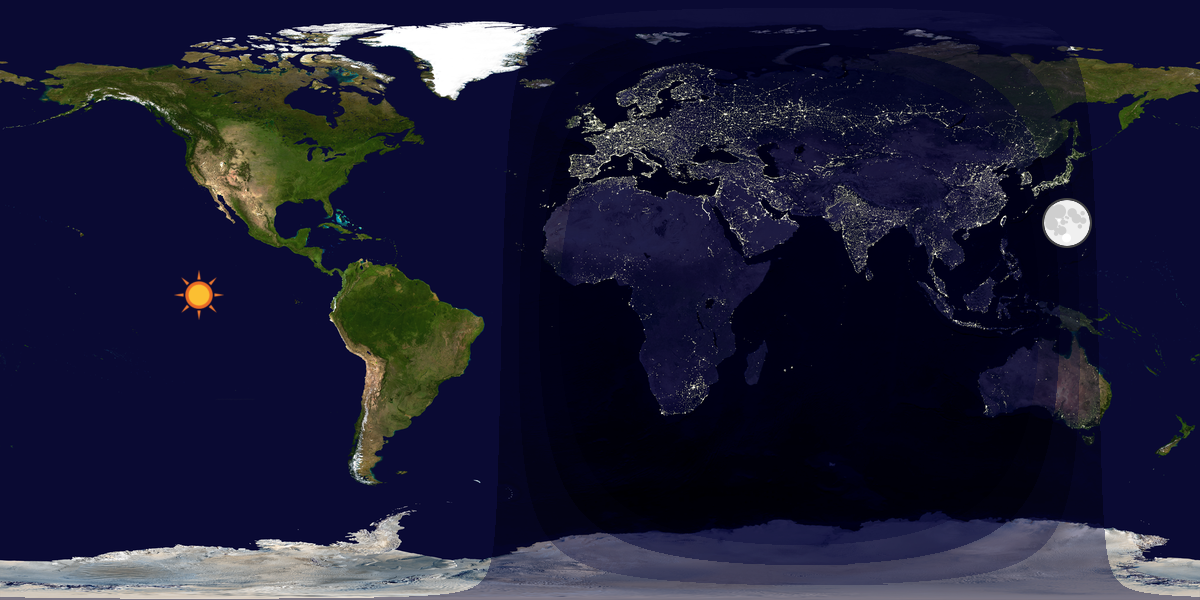 Verdenskart som viser dag og natt 