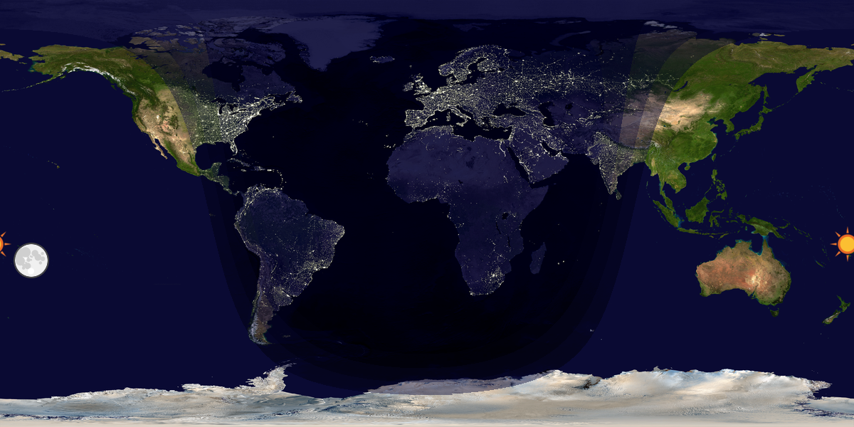 Verdenskart som viser dag og natt 