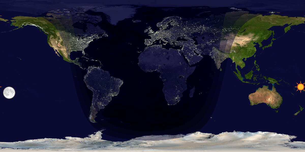 Verdenskart som viser dag og natt 