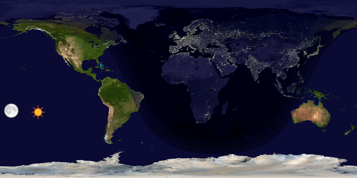 Verdenskart som viser dag og natt 