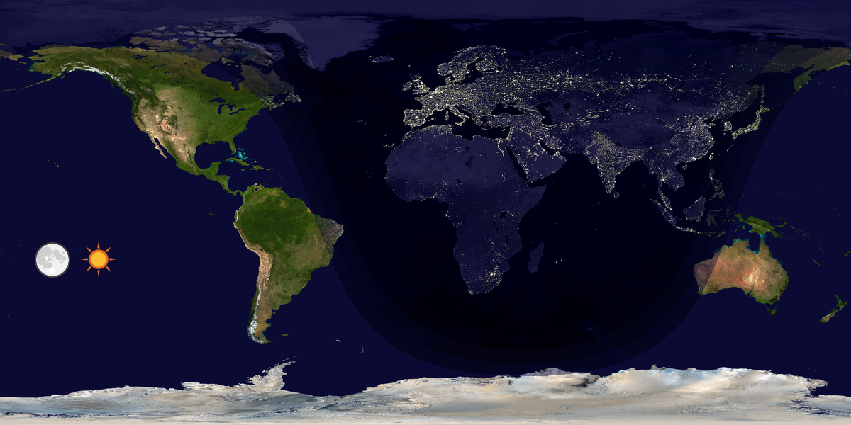 Verdenskart som viser dag og natt 