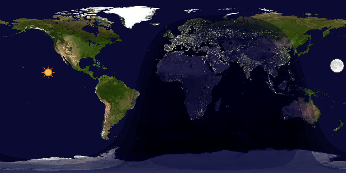 Verdenskart som viser dag og natt 