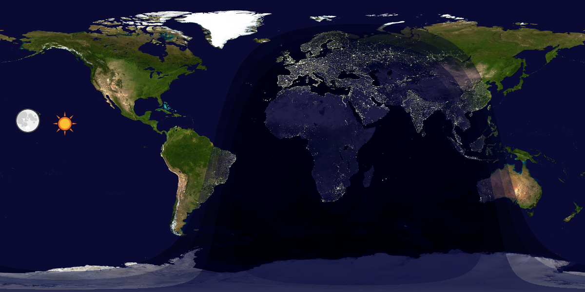 Verdenskart som viser dag og natt 