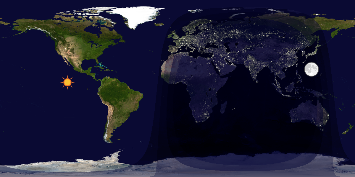 Verdenskart som viser dag og natt 