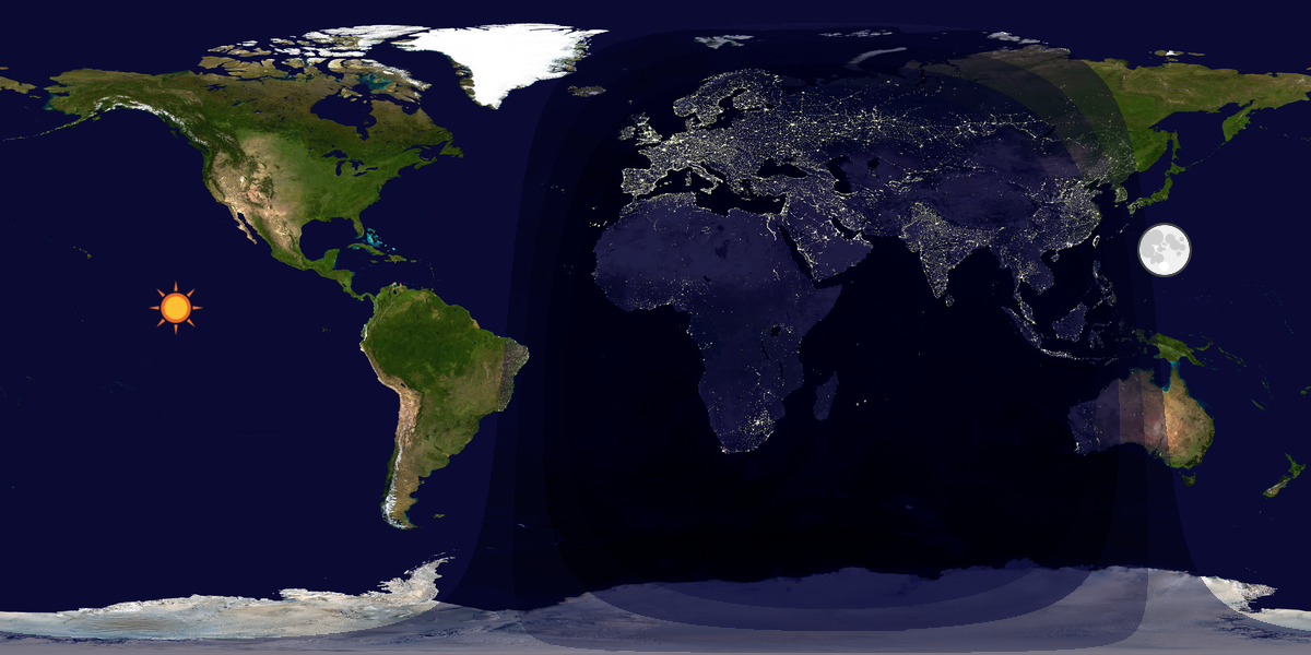 Verdenskart som viser dag og natt 