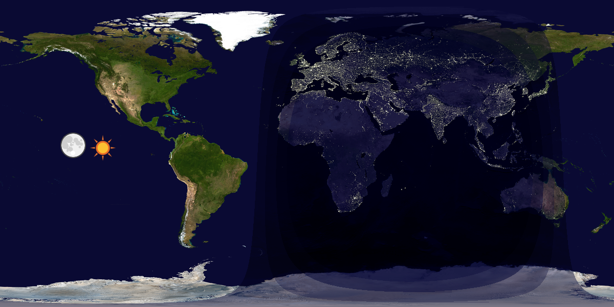 Verdenskart som viser dag og natt 