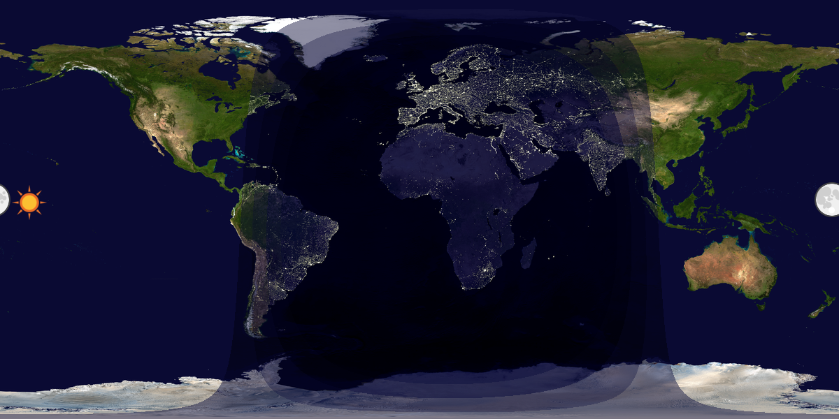 Verdenskart som viser dag og natt 