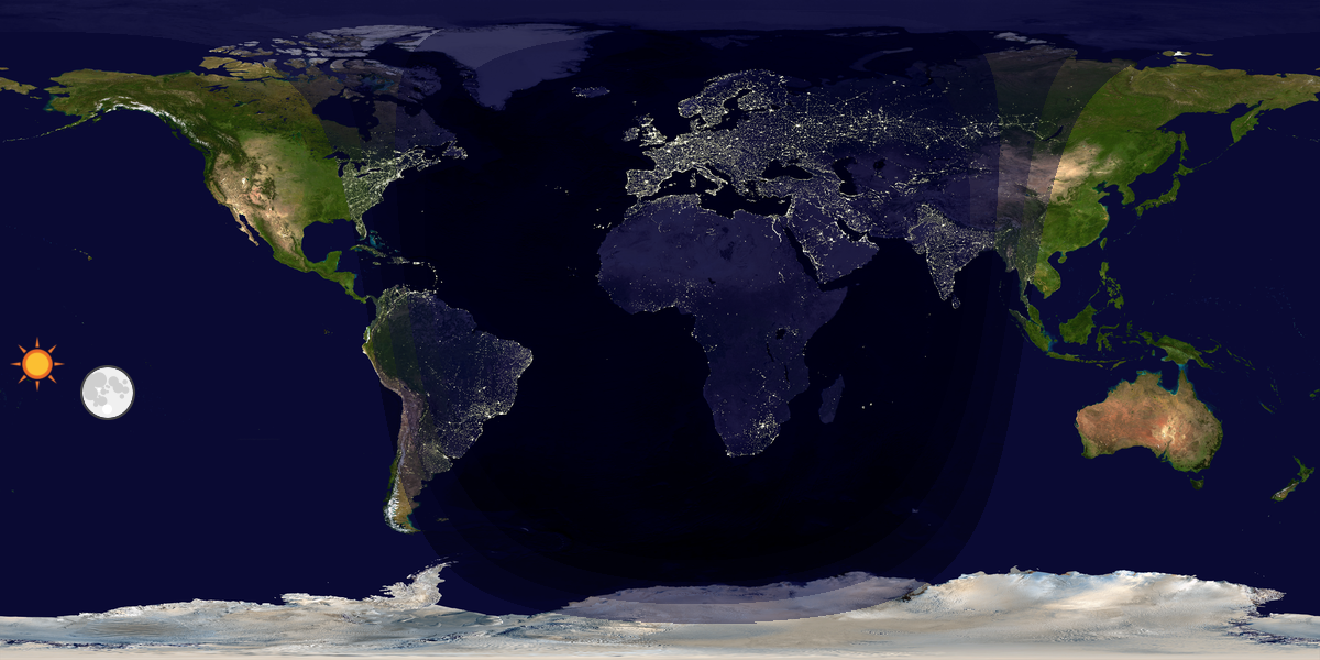 Verdenskart som viser dag og natt 
