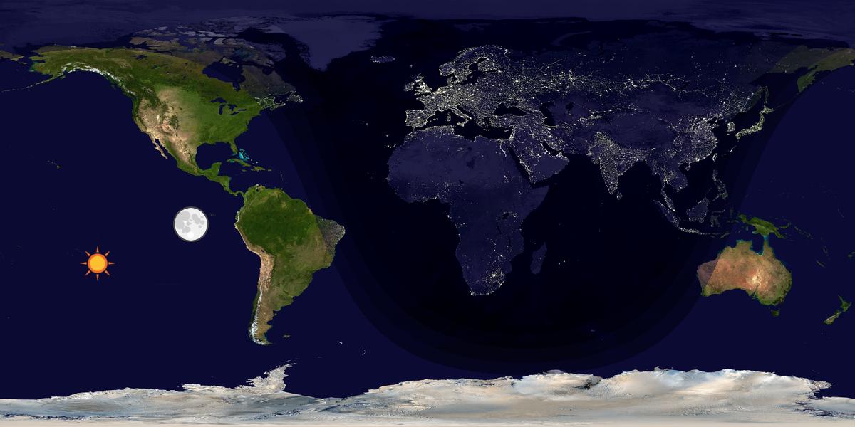 Verdenskart som viser dag og natt 
