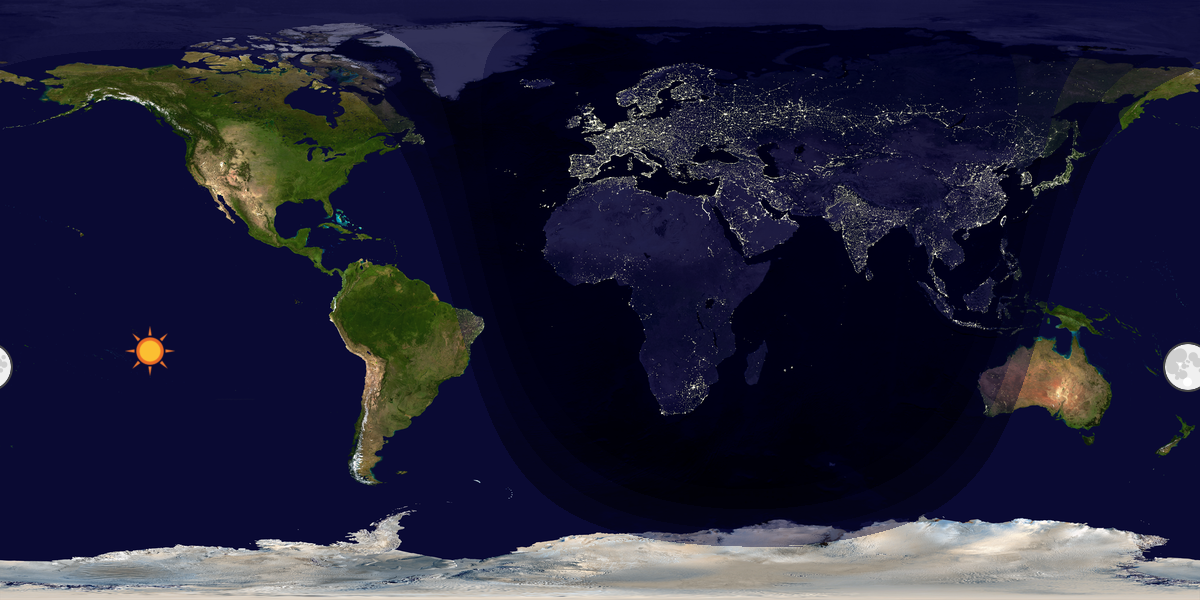 Verdenskart som viser dag og natt 