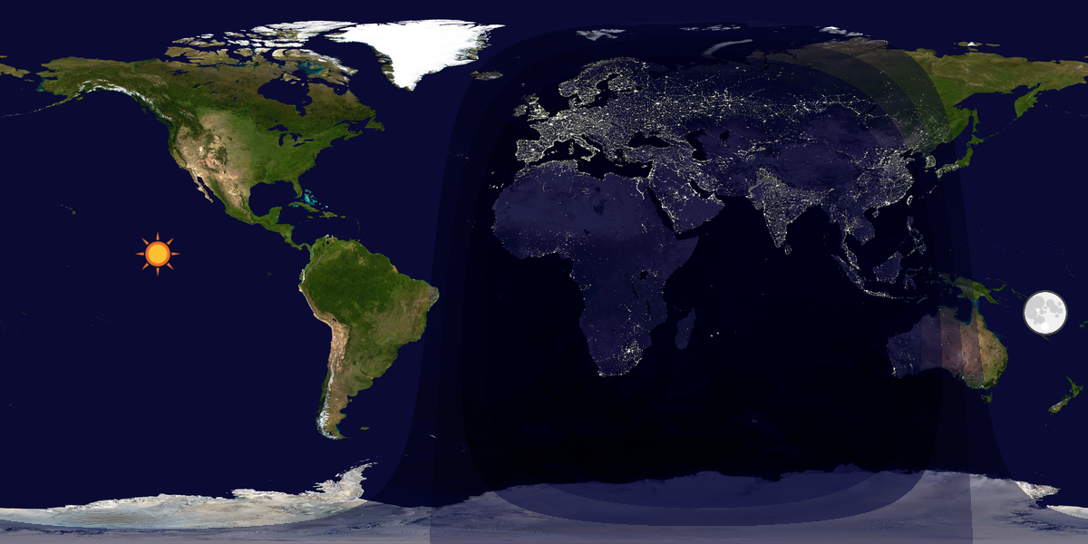 Verdenskart som viser dag og natt 