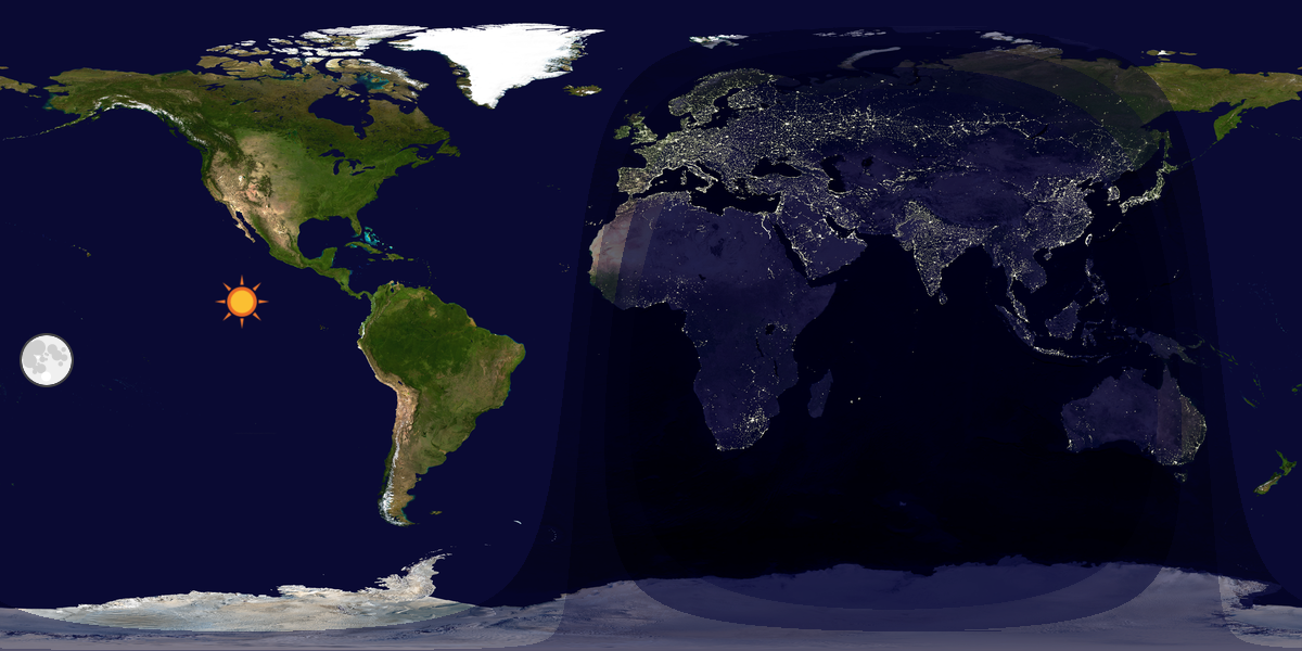 Verdenskart som viser dag og natt 