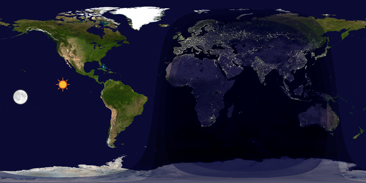 Verdenskart som viser dag og natt 
