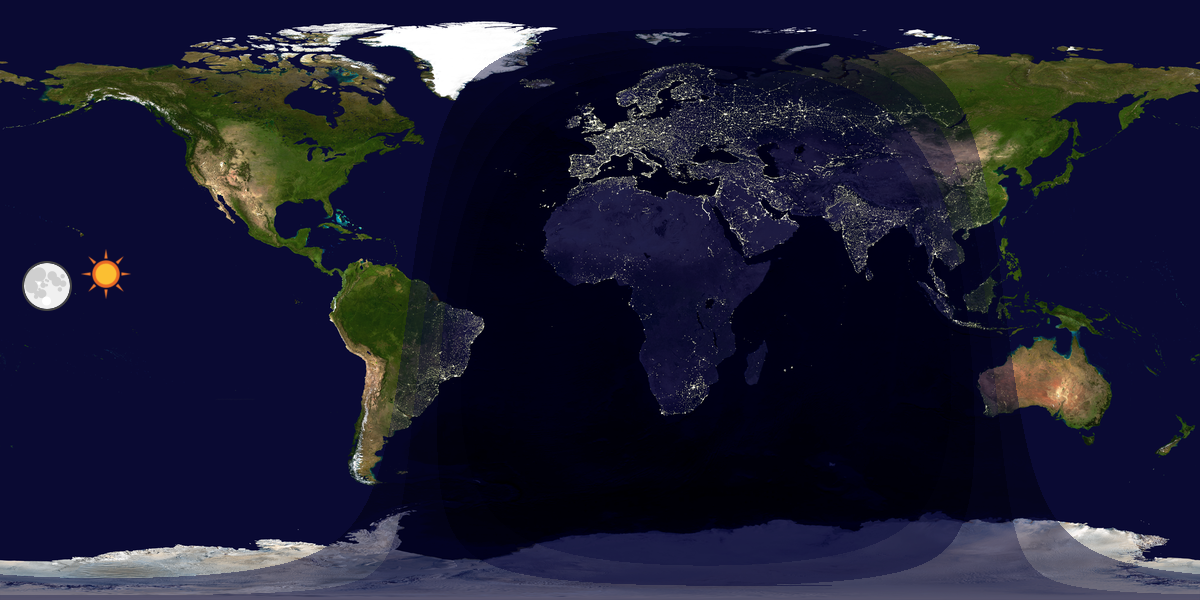 Verdenskart som viser dag og natt 