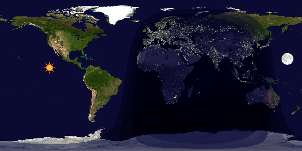 Verdenskart som viser dag og natt 
