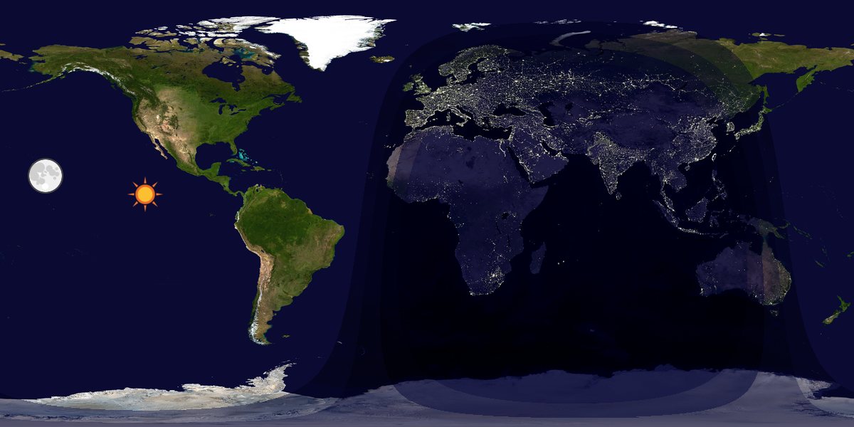 Verdenskart som viser dag og natt 