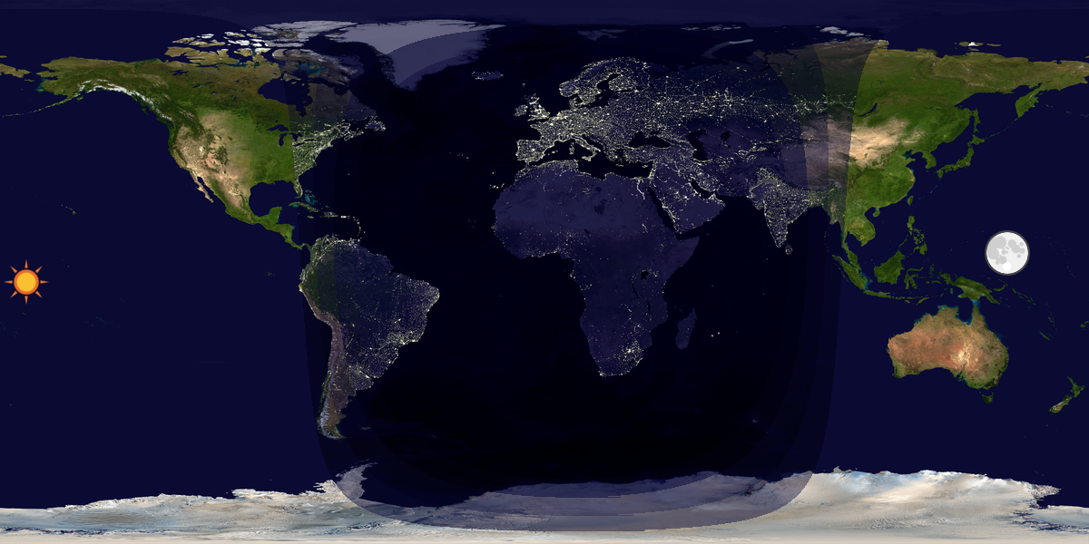 Verdenskart som viser dag og natt 