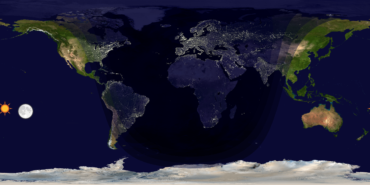 Verdenskart som viser dag og natt 